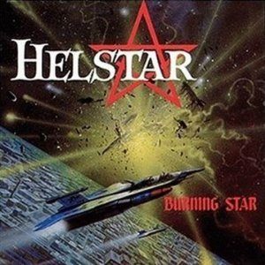Burning Star cover: the white Helstar logo with a red pentagram above a fighter spacecraft flying away from a huge explosion in space