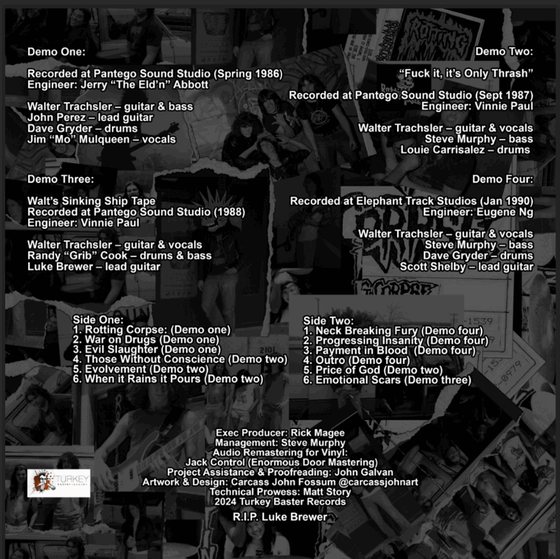 The credits sheet: who played on which demo, studio by studio.
