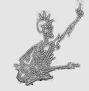 The skeleton from the first demo cover, in line art.