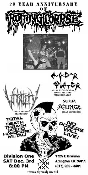 20 Year Anniversary of Rotting Corpse — Division One, Arlington, Saturday December 3rd.
