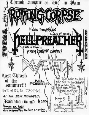 "Last thrash of the summer" — Hellpreacher and Devastation at the Radiation Dump, Saturday August 30th.