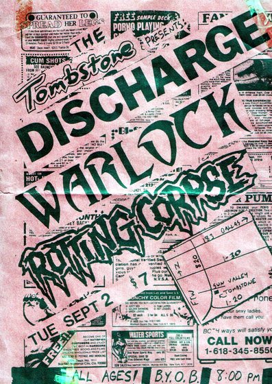 Discharge and Warlock at the Tombstone Factory, Tuesday September 2nd.
