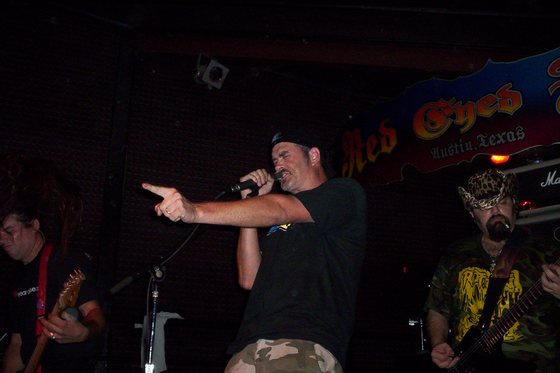 Working the front of the stage.